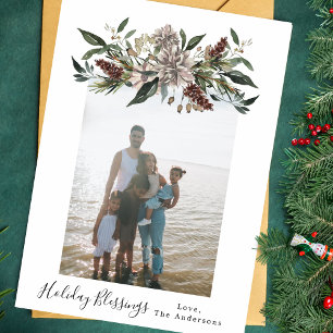 Klassieke bloemrijke lijst vakantie kerst foto kaa feestdagenkaart