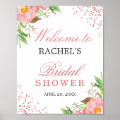 Klassieke bloemroze confetti bruidsdouche poster (Voorkant)