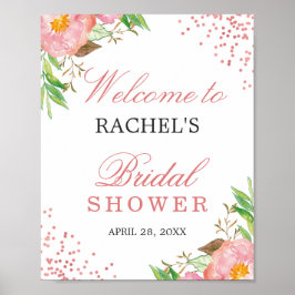 Klassieke bloemroze confetti bruidsdouche poster