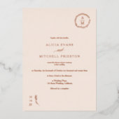 Klassieke bloemroze monogram bruiloft folie uitnodiging (Voorkant)