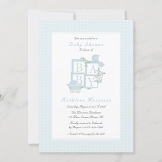 Klassieke blokken en wagen baby shower uitnodiging