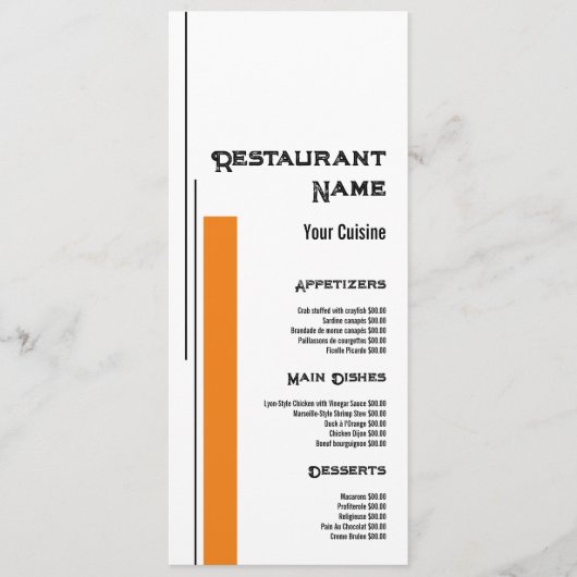 Klassieke blokkleur, restaurant slank menu (Voorkant)