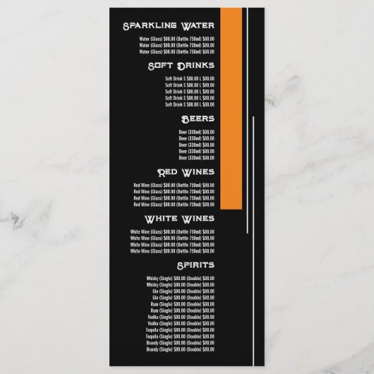 Klassieke blokkleur, restaurant slank menu (Achterkant)