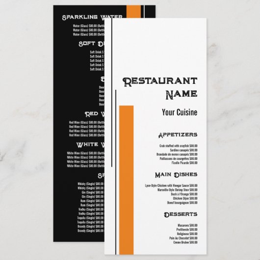 Klassieke blokkleur, restaurant slank menu (Voorkant / Achterkant)