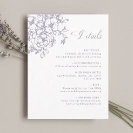 Klassieke Bloom Garden Lavender Trouwdetails Informatiekaartje