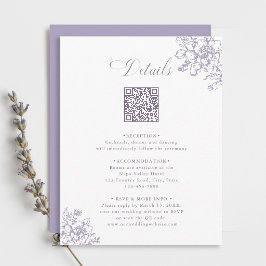 Klassieke Bloom Garden Lavender Trouwdetails Informatiekaartje