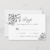 Klassieke Bloom Garden Zwart & Wit Trouwen RSVP Kaartje (Voorkant)