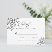 Klassieke Bloom Garden Zwart & Wit Trouwen RSVP Kaartje (Staand voorkant)