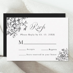 Klassieke Bloom Garden Zwart & Wit Trouwen RSVP Kaartje