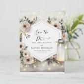 Klassieke Bloom Mason Jar bruiloft Save The Date (Staand voorkant)