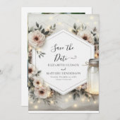 Klassieke Bloom Mason Jar bruiloft Save The Date (Voorkant / Achterkant)