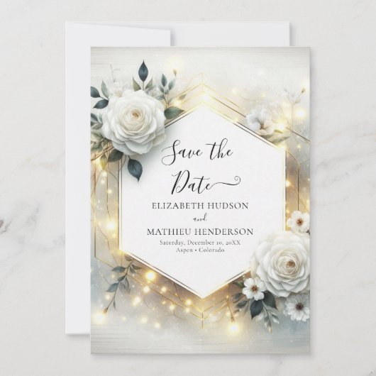Klassieke Bloom Witte Rozen bruiloft Save The Date (Voorkant)