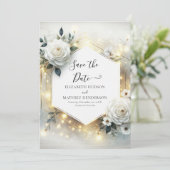 Klassieke Bloom Witte Rozen bruiloft Save The Date (Staand voorkant)