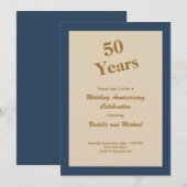Klassieke Blue 50th Wedding Jubileum Uitnodiging (Voorkant / Achterkant)