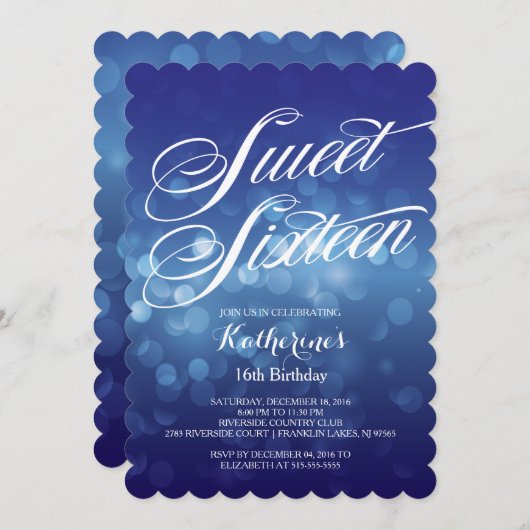 Klassieke Blue Bokeh Lights Sweet 16th Birthday Kaart (Voorkant / Achterkant)