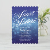 Klassieke Blue Bokeh Lights Sweet 16th Birthday Kaart (Staand voorkant)