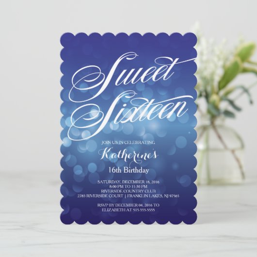 Klassieke Blue Bokeh Lights Sweet 16th Birthday Kaart (Staand voorkant)