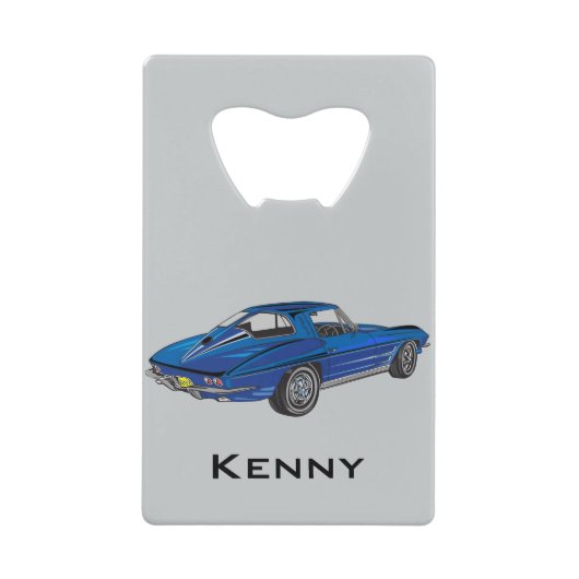 Klassieke Blue Corvette Design Bottle Open Creditkaart Flessenopener (Voorkant)