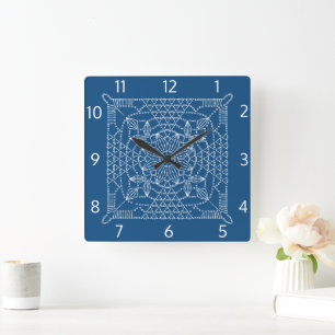 Klassieke Blue Crochet Chart Square Wall klok