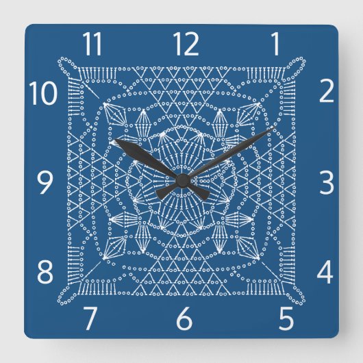 Klassieke Blue Crochet Chart Square Wall klok (Voorkant)