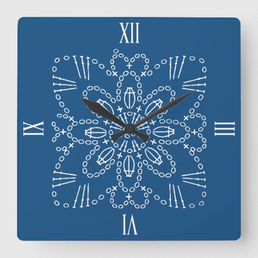 Klassieke Blue Crochet Chart Square Wall klok (Voorkant)