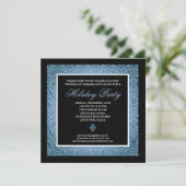 Klassieke Blue Damask Corporate Holiday Party Kaart (Staand voorkant)