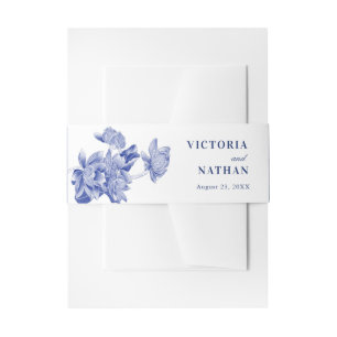 Klassieke Blue en White Floral Wedding Invitation Uitnodigingen Wikkel