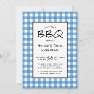 Klassieke Blue en White Gingham BBQ Picnic Party Kaart