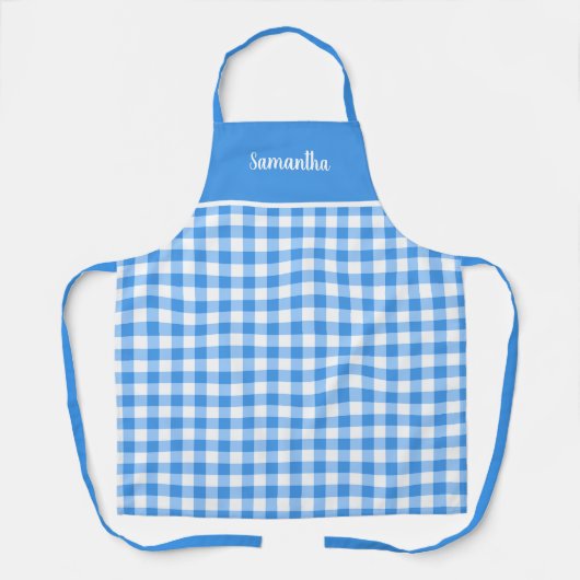 Klassieke Blue en White Gingham Name Persoonlijk Schort (Voorkant)