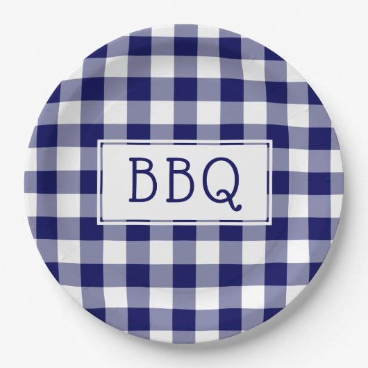 Klassieke Blue en White Gingham Pattern BBQ Party Papieren Bordje (Voorkant)