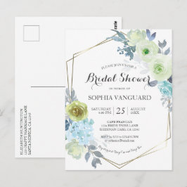 Klassieke Blue Floral Bridal Shower-uitnodiging Briefkaart