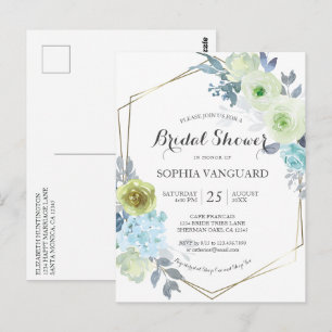 Klassieke Blue Floral Bridal Shower-uitnodiging Briefkaart