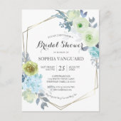 Klassieke Blue Floral Bridal Shower-uitnodiging Briefkaart (Voorkant)