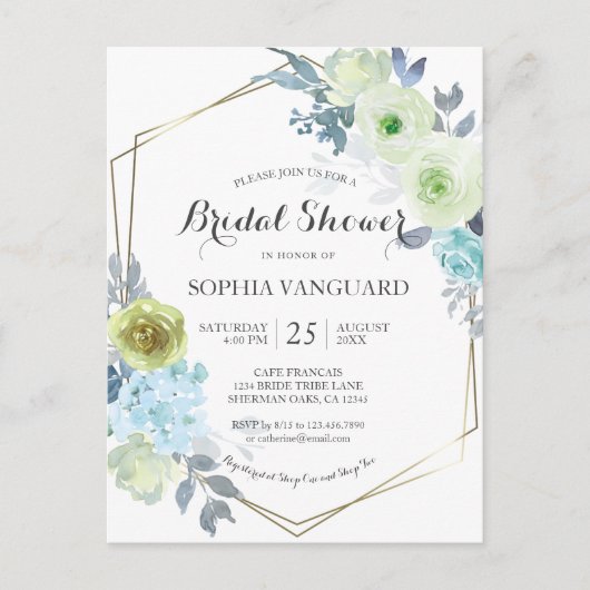 Klassieke Blue Floral Bridal Shower-uitnodiging Briefkaart (Voorkant)