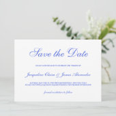 Klassieke Blue Floral Script Weddenschap Save the Date (Staand voorkant)