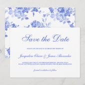 Klassieke Blue Floral Script Weddenschap Save the Save The Date (Voorkant / Achterkant)