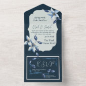 Klassieke Blue Floral Wedding All In One Uitnodiging (Binnen)