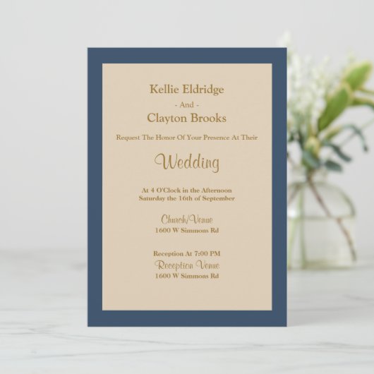 Klassieke Blue Framed Wedding Uitnodiging (Staand voorkant)