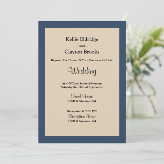 Klassieke Blue Framed Wedding Uitnodiging (Staand voorkant)