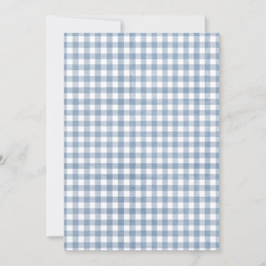 Klassieke Blue Gingham Rattle Boy Baby shower Bedankkaart (Achterkant)