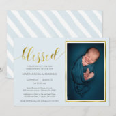 Klassieke Blue Gold Blessed Boy Foto Christening Kaart (Voorkant / Achterkant)