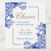 Klassieke Blue Gold Floral Chinoiserie Weddenwijn Wijn Etiket (Enkel label)
