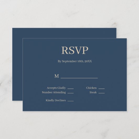 Klassieke Blue Modern Minimalist Wedding RSVP Kaar (Voorkant / Achterkant)