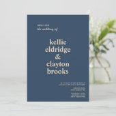 Klassieke Blue Modern Type Wedding Uitnodiging (Staand voorkant)