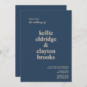 Klassieke Blue Modern Type Wedding Uitnodiging (Voorkant / Achterkant)