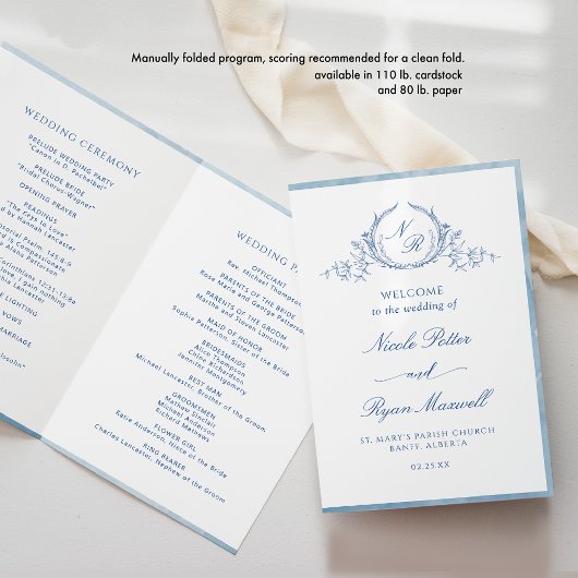 Klassieke, Blue Monogram Folded Ceremony Program