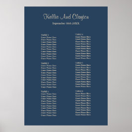 Klassieke Blue Simple Wedding Seating Chart Poster