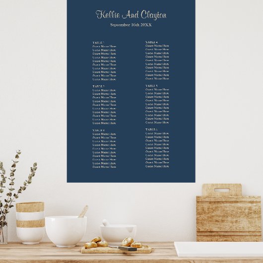Klassieke Blue Simple Wedding Seating Chart Poster (Keuken)