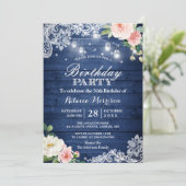 Klassieke Blue String Lights Floral Birthday Party Kaart (Staand voorkant)