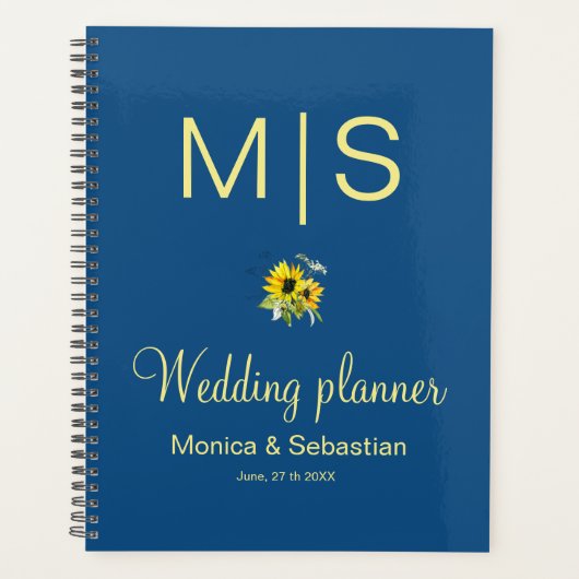 Klassieke Blue Sunflower bruiloft Planner (Voorkant)